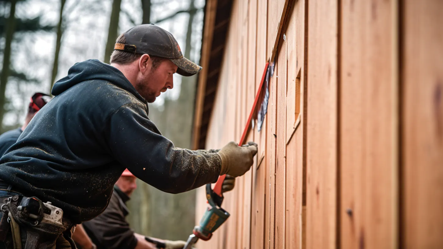Board and batten wood siding installing board and batten