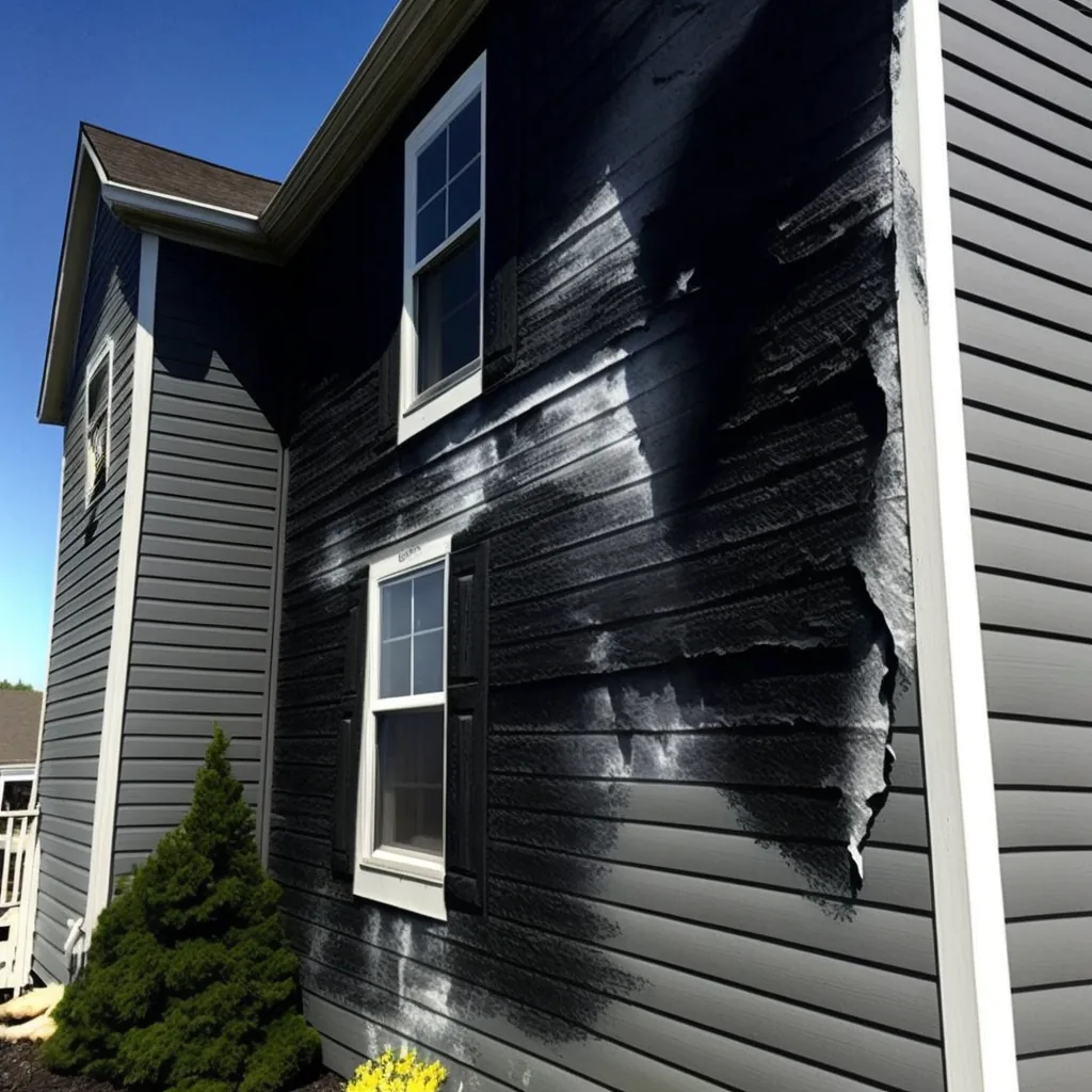 Burnt fiber cement siding protecting a house