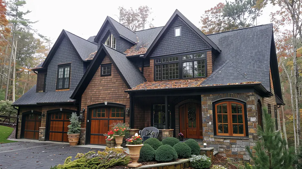 A house with james hardie cedar shake siding