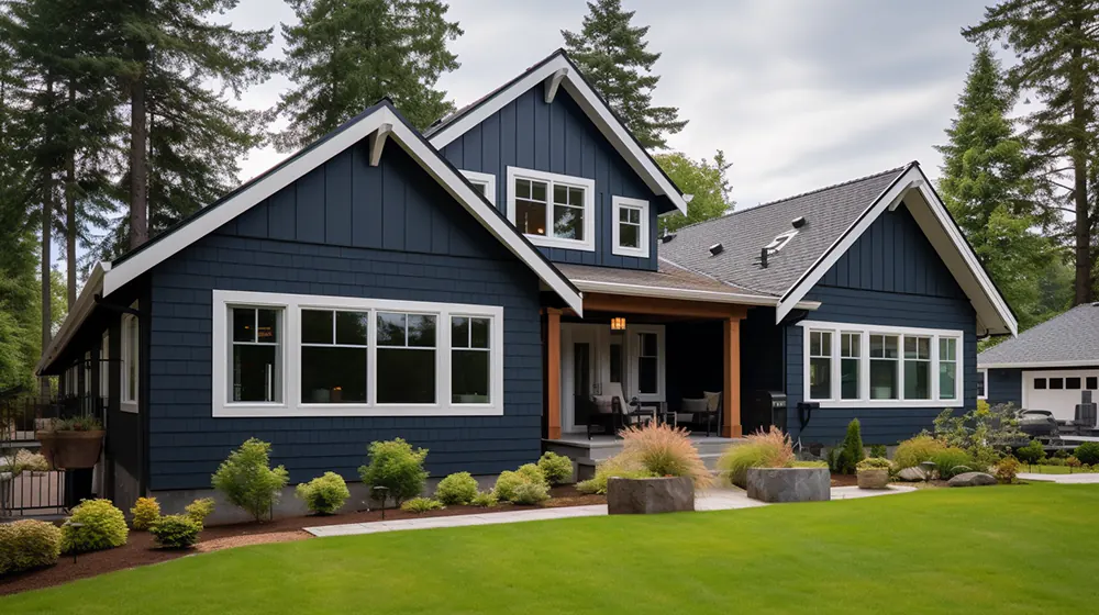 Navy blue vinyl siding on a home