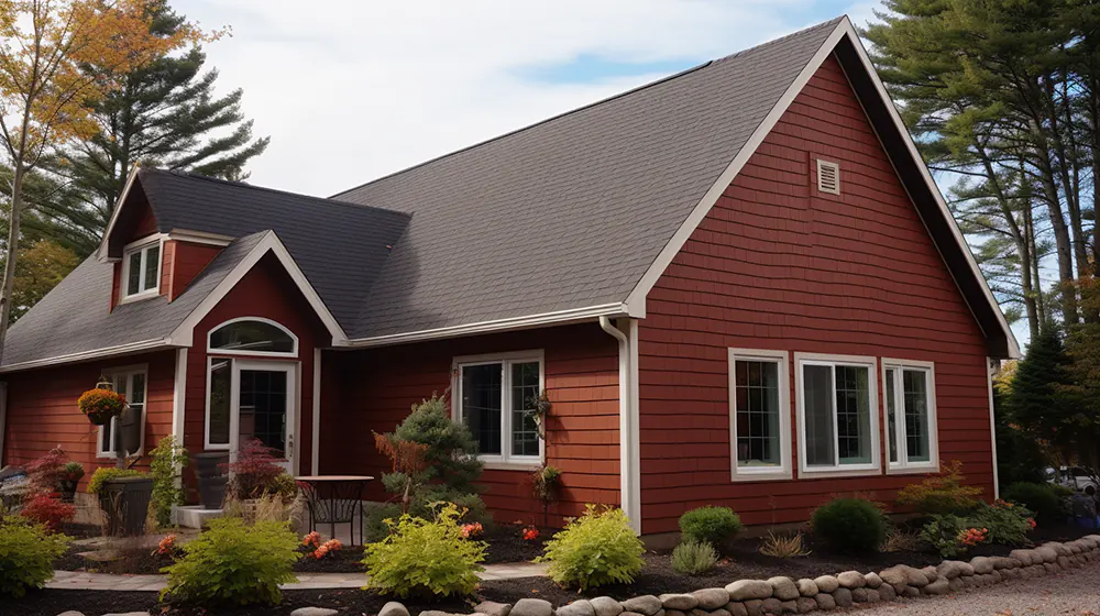 Brick red vinyl siding on a home