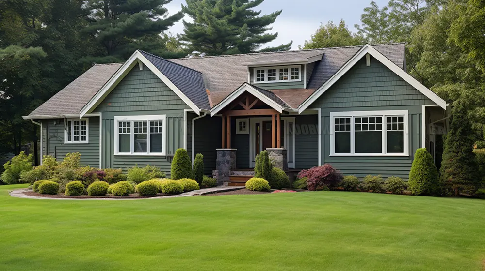 Muted green vinyl siding on a home