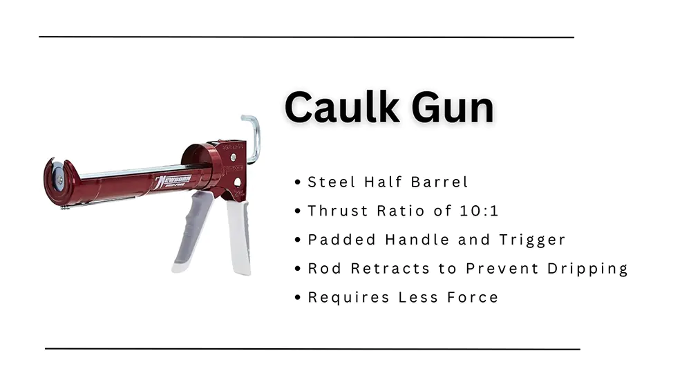 Ten to one thrust ratio caulk gun with a padded handle and trigger