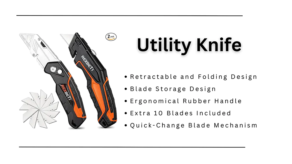 Quick blade change, retractable and foldable utility knife
