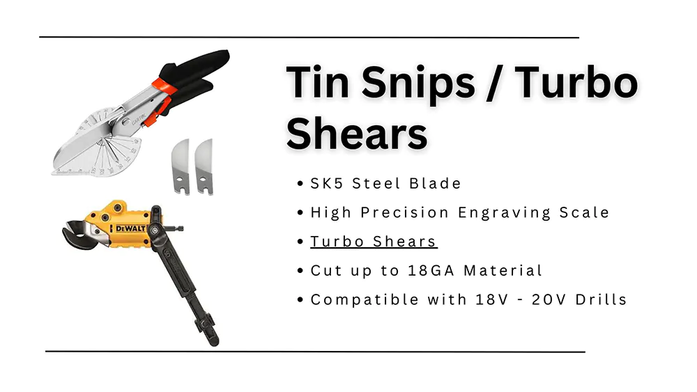 High precision tin snips and turbo shears compatible with 18v to 20v drills