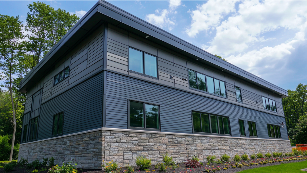 A building with aluminum siding