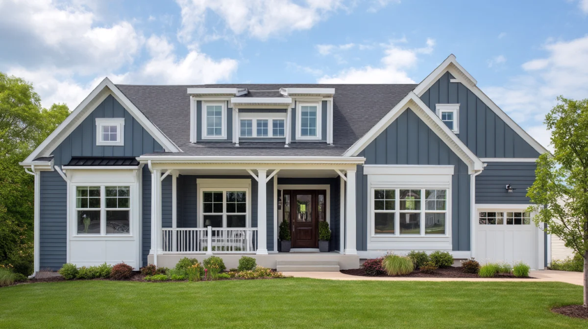 Antelope 4 Home exterior with soft blue vinyl siding