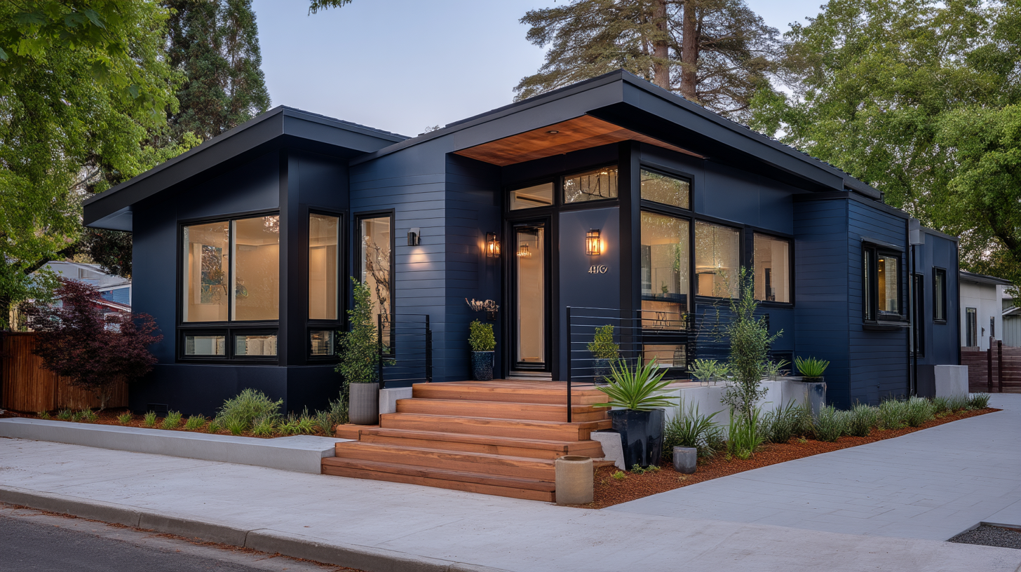 Contentcreationteamkova modern home exterior with dark blue alu 7090a622 4ed9 4cfe b652 3de18d0746b5