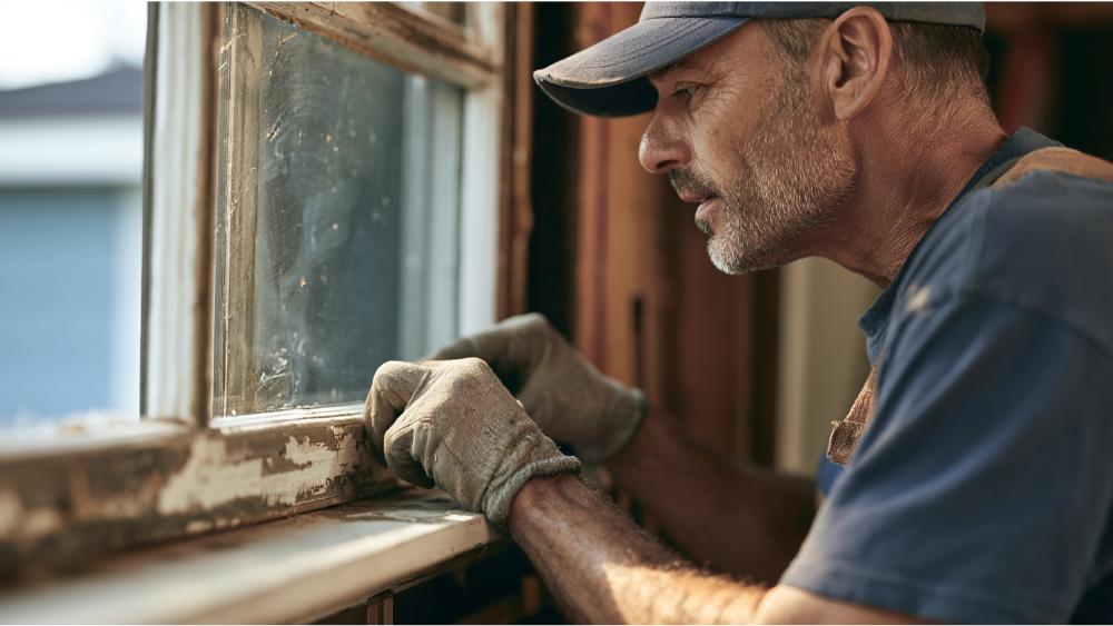 Signs of water damage around a window frame